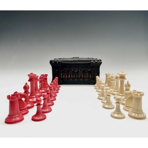 331 - A mid 19th century Jacques London red-stained and natural ivory Staunton chess set, the natural ivor... 