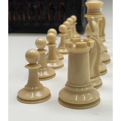 331 - A mid 19th century Jacques London red-stained and natural ivory Staunton chess set, the natural ivor... 