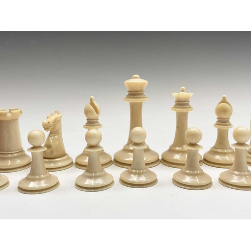 331 - A mid 19th century Jacques London red-stained and natural ivory Staunton chess set, the natural ivor... 