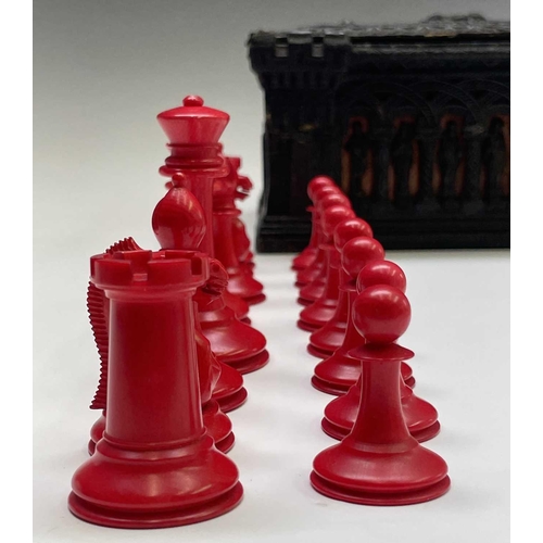 331 - A mid 19th century Jacques London red-stained and natural ivory Staunton chess set, the natural ivor... 