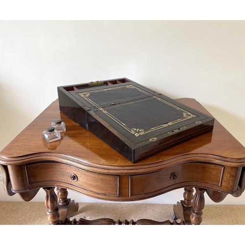 341 - A Victorian coromandel wood and brass inlaid writing slope, with fitted interior including two inkwe... 