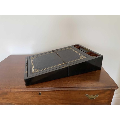 341 - A Victorian coromandel wood and brass inlaid writing slope, with fitted interior including two inkwe... 