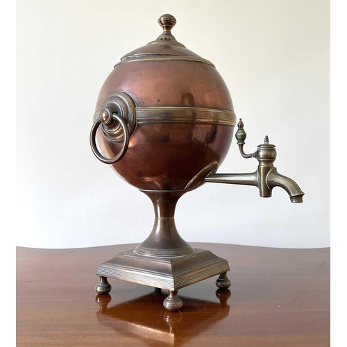 343 - A Regency copper and brass tea urn, of spherical form on a square base, height 32cm.