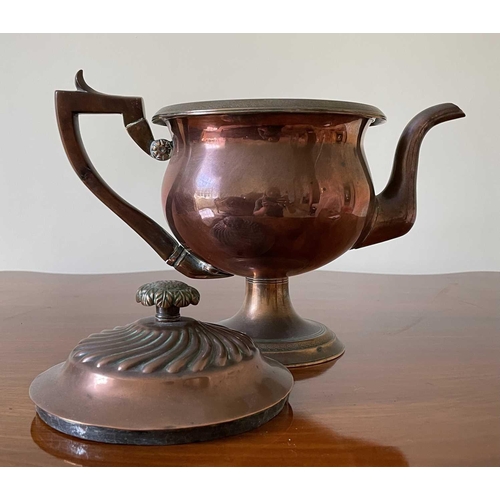 344 - A William IV copper teapot, with semi-gadrooned cover, pearwood handle on circular foot, height 22cm... 