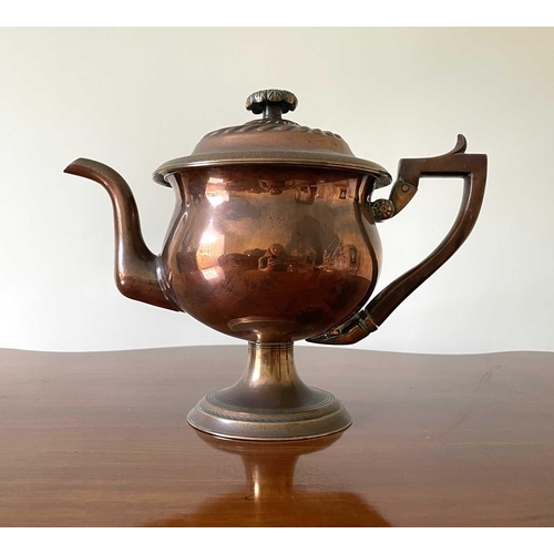 344 - A William IV copper teapot, with semi-gadrooned cover, pearwood handle on circular foot, height 22cm... 