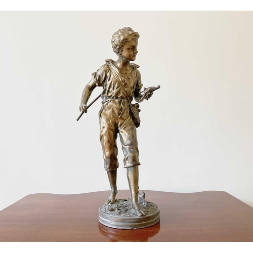 345 - A French gilt spelter figure of a young poacher, late 19th century, after Rancoulet, height 47cm.