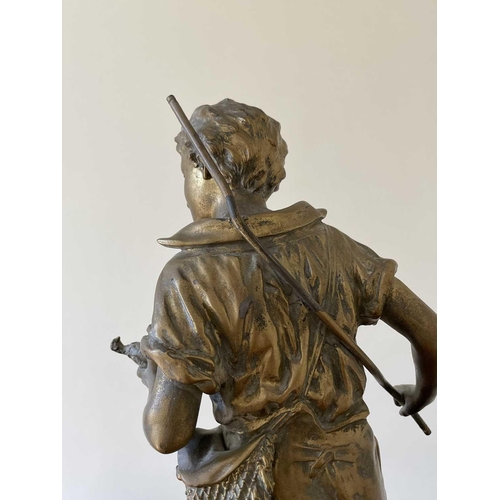 345 - A French gilt spelter figure of a young poacher, late 19th century, after Rancoulet, height 47cm.