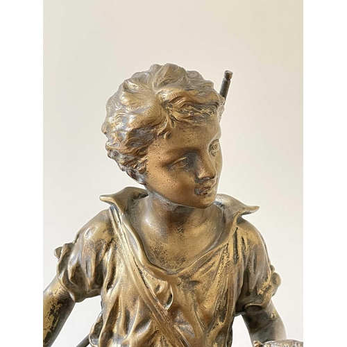 345 - A French gilt spelter figure of a young poacher, late 19th century, after Rancoulet, height 47cm.