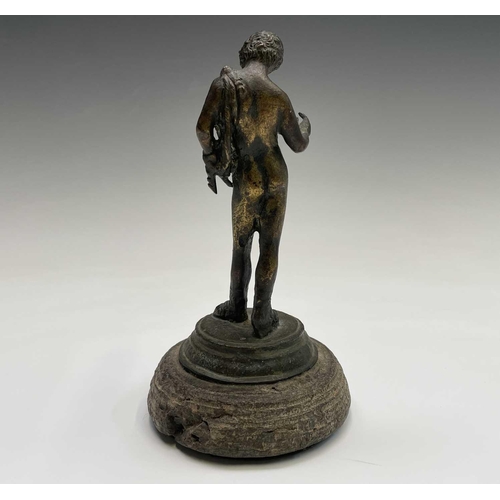 353 - An 18th/19th century gilt bronze figure of Jason, on carved stone base. Height 16cm.