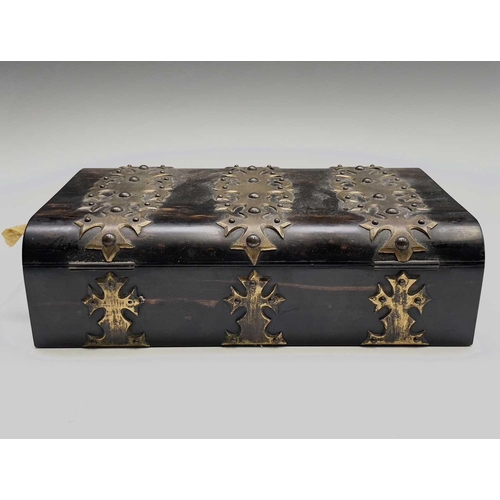 358 - A Victorian coromandel wood card box, with Gothic gilt brass strapwork mounts and with shot silk int... 