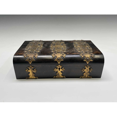 358 - A Victorian coromandel wood card box, with Gothic gilt brass strapwork mounts and with shot silk int... 