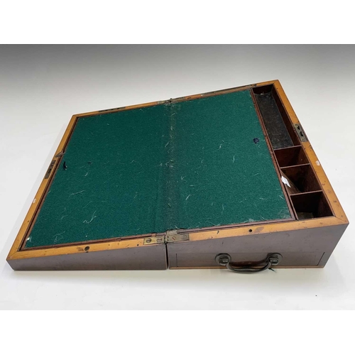 36 - A late George III mahogany and fan inlaid writing box, with brass handles and fitted an end drawer, ... 