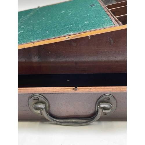 36 - A late George III mahogany and fan inlaid writing box, with brass handles and fitted an end drawer, ... 