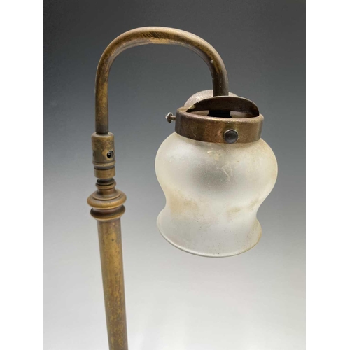 360 - A brass circular lamp, late 19th century, with removable burner, height 29cm, together with a brass ... 