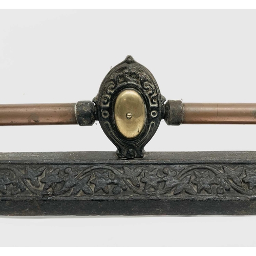 367 - A late Victorian cast iron, copper and brass mounted fender, with ivy decoration, width 118cm.