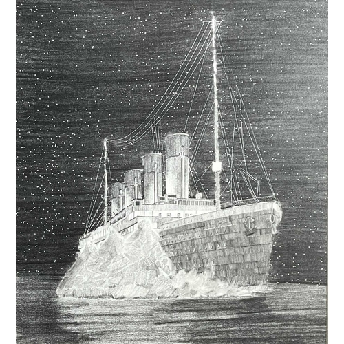 368 - Titanic Sinking 1912 Interest - A Simon Fisher original pencil sketch, framed and glazed, of the Tit... 