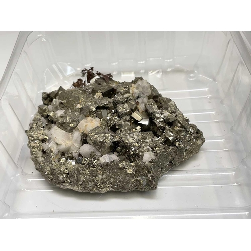 373 - An interesting collection of four identified rock and mineral specimens, comprising pyrite, zeolites... 