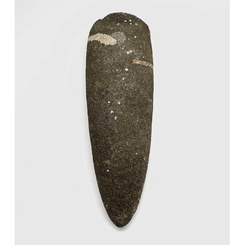 38 - A Neolithic stone axe head, reputedly found in West Penwith, length 21cm, together with another text... 