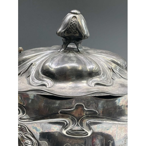 387 - A large Art Nouveau silvered pewter punch bowl and cover, by Julius Robert Hannig, 1900, possibly WM... 