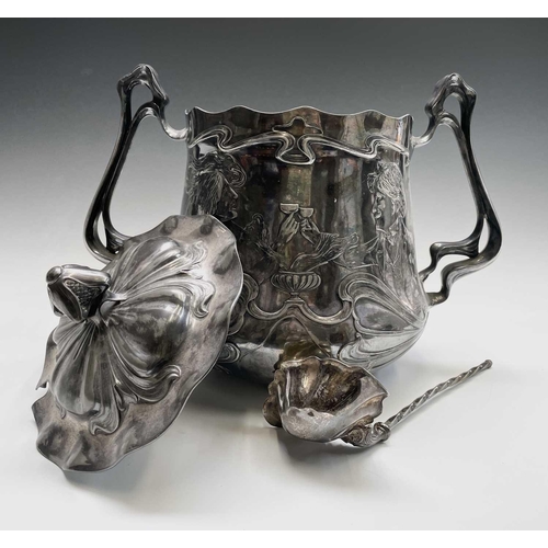 387 - A large Art Nouveau silvered pewter punch bowl and cover, by Julius Robert Hannig, 1900, possibly WM... 