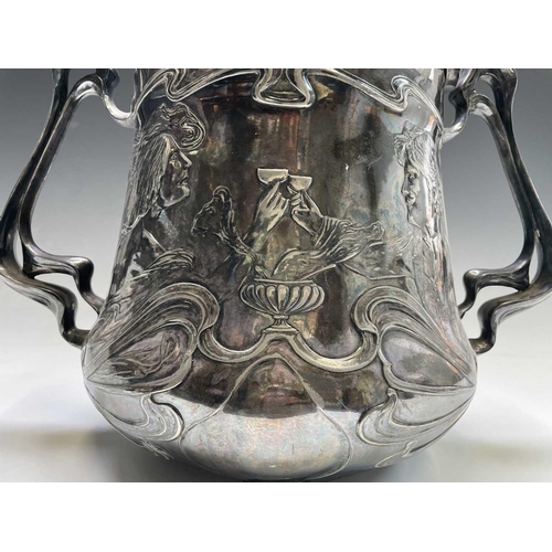 387 - A large Art Nouveau silvered pewter punch bowl and cover, by Julius Robert Hannig, 1900, possibly WM... 