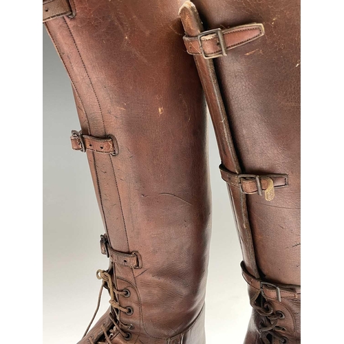 414 - A pair of russet brown gentleman's hobnail boots, possibly military, height 45cm.