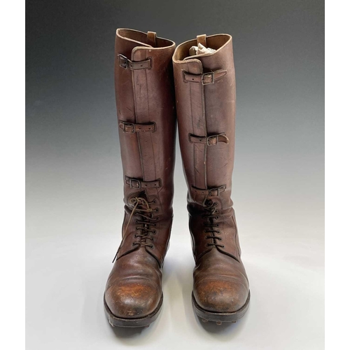 414 - A pair of russet brown gentleman's hobnail boots, possibly military, height 45cm.