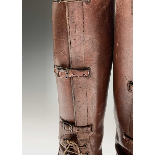 414 - A pair of russet brown gentleman's hobnail boots, possibly military, height 45cm.