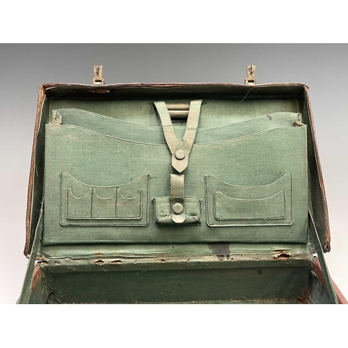 419 - An early 20th century crocodile skin briefcase with fitted interior, the silver plated lock plates m... 