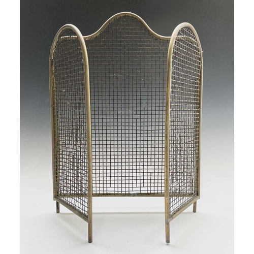 421 - An Edwardian brass and ash magazine rack, width 35.5cm, together with a folding spark guard (2).