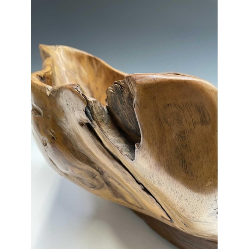 43 - A gnarled walnut large bowl, of rustic form, with misshapen rim, height 30cm, total width 58cm.