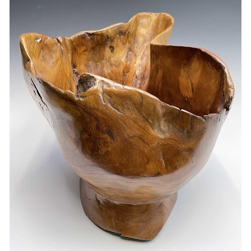 43 - A gnarled walnut large bowl, of rustic form, with misshapen rim, height 30cm, total width 58cm.