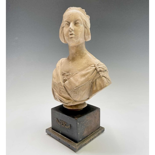 432 - A terracotta bust of Victoria, by John Marriott Blashfield, stamped J M Blashfield Stamford No232, o... 