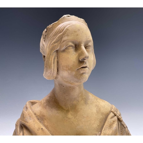 432 - A terracotta bust of Victoria, by John Marriott Blashfield, stamped J M Blashfield Stamford No232, o... 