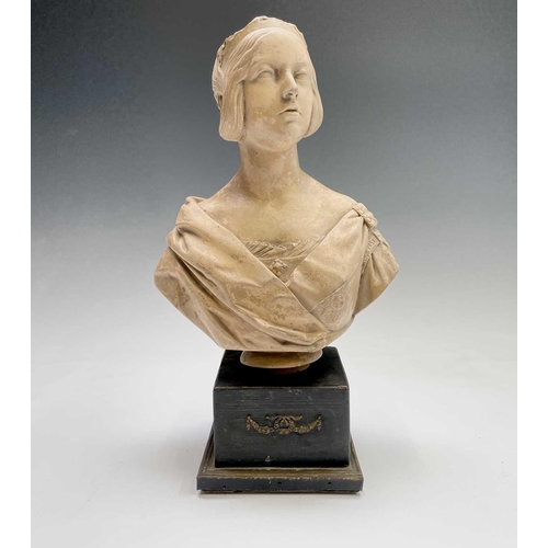 432 - A terracotta bust of Victoria, by John Marriott Blashfield, stamped J M Blashfield Stamford No232, o... 