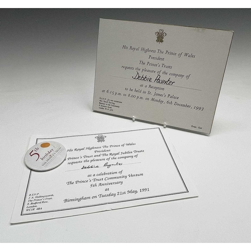 434 - Three invitations to Kensington Palace, St. James's Palace and 5 Year Celebration of the Prince's Tr... 