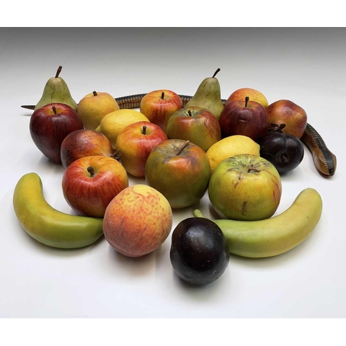 44 - A collection of assorted wax fruit, including apples, bananas, lemons and pears, together with an ar... 