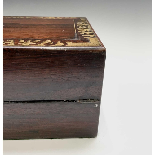 447 - An early Victorian rosewood and cut brass inlaid writing box, with nicely fitted interior with secre... 