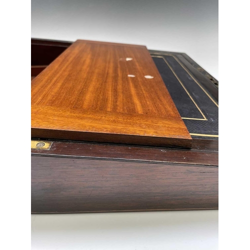 447 - An early Victorian rosewood and cut brass inlaid writing box, with nicely fitted interior with secre... 