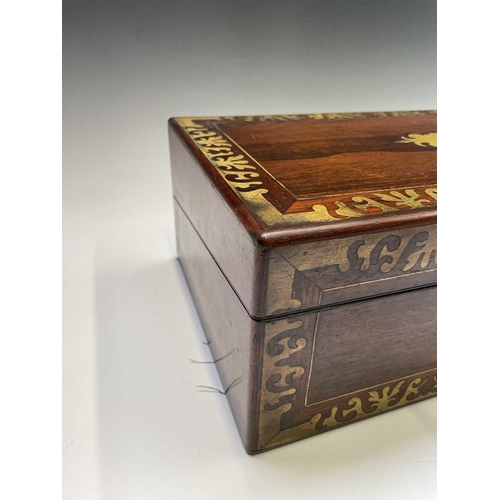 447 - An early Victorian rosewood and cut brass inlaid writing box, with nicely fitted interior with secre... 