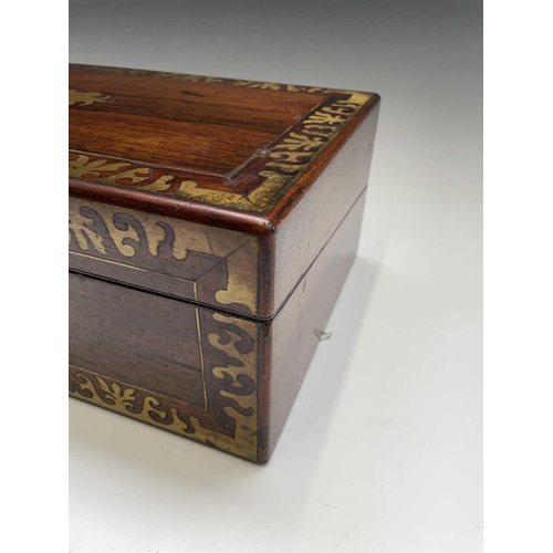 447 - An early Victorian rosewood and cut brass inlaid writing box, with nicely fitted interior with secre... 