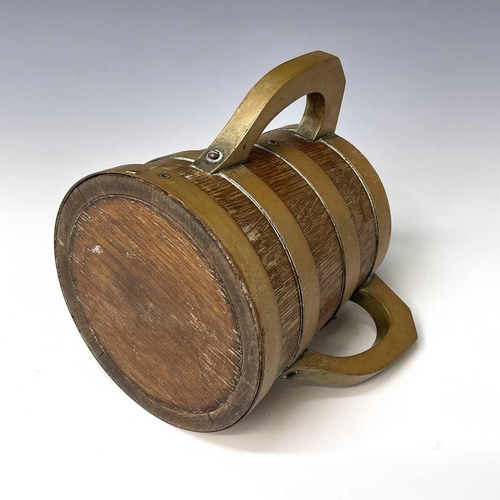 448 - A Victorian oak tyg, of coopered construction, with brass handles and mounts, height 17cm.