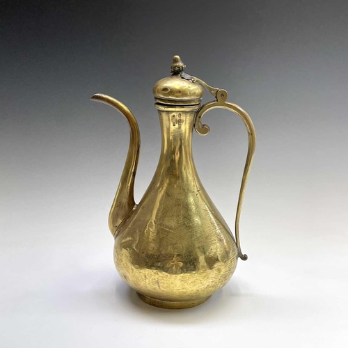 451 - An Eastern style brass coffee pot, Moscow, Russia, 19th century, with Cyrillic inscription and straw... 