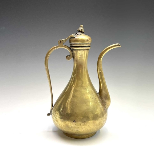 451 - An Eastern style brass coffee pot, Moscow, Russia, 19th century, with Cyrillic inscription and straw... 