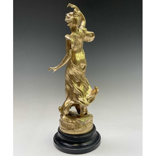 455 - A French gilt spelter figure of a lady, signed Ruchot, height 49cm, together with another, smaller f... 