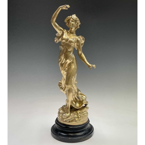 455 - A French gilt spelter figure of a lady, signed Ruchot, height 49cm, together with another, smaller f... 