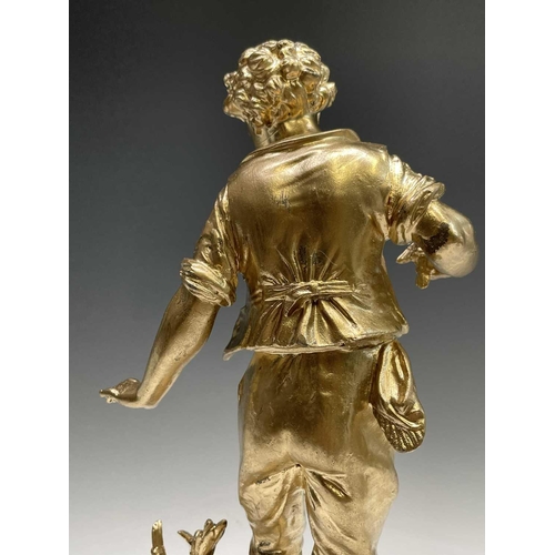 455 - A French gilt spelter figure of a lady, signed Ruchot, height 49cm, together with another, smaller f... 