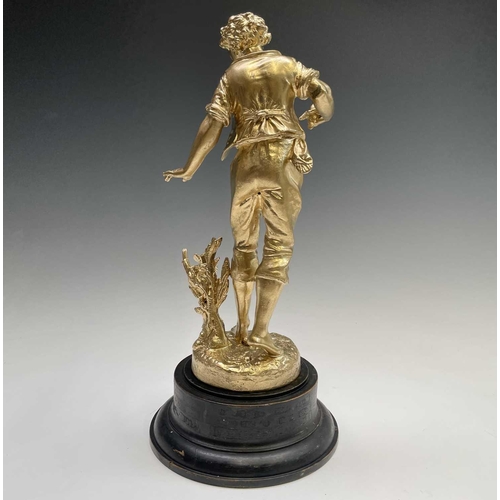 455 - A French gilt spelter figure of a lady, signed Ruchot, height 49cm, together with another, smaller f... 