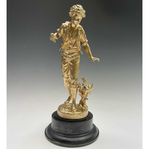 455 - A French gilt spelter figure of a lady, signed Ruchot, height 49cm, together with another, smaller f... 