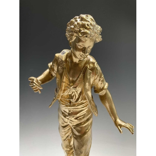 455 - A French gilt spelter figure of a lady, signed Ruchot, height 49cm, together with another, smaller f... 